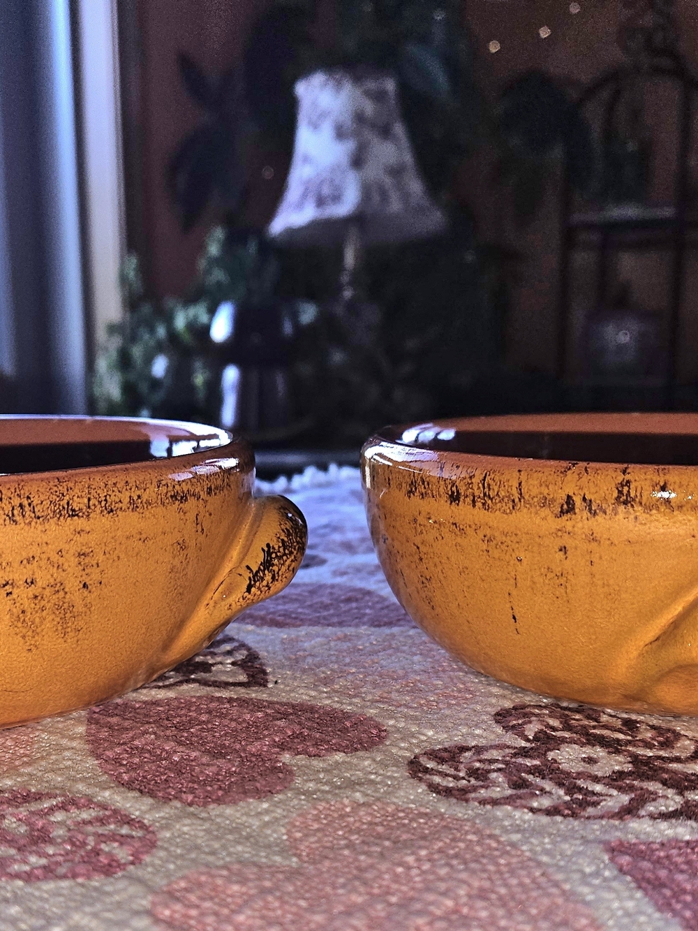 Set of 2 Italian De Silva Pottery Glazed Terracotta Bowls with Handles